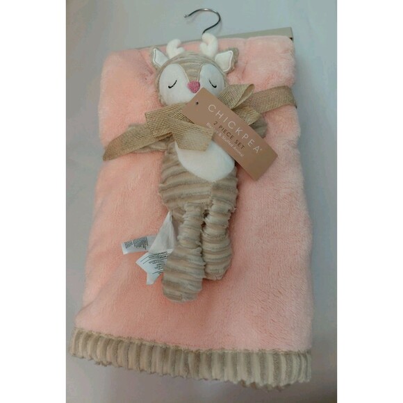NWT Chick Pea Baby Plush Peach Brown 30"x36" Soft Blanket Deer Lovey Stuffed - Picture 1 of 5